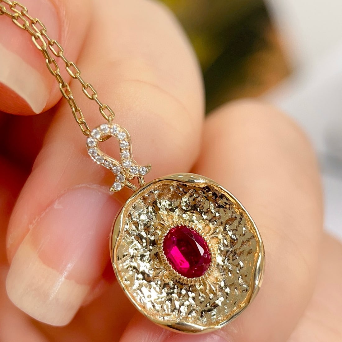 14k Gold 0.57 Ctw Natural Ruby & Diamond Pendant( Without Chain ) - 6