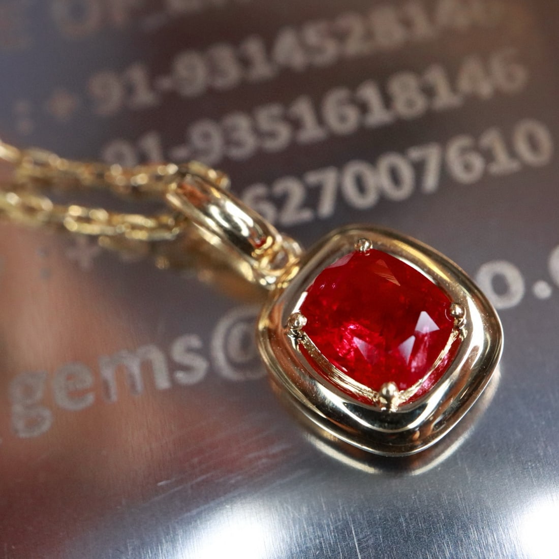 14k Gold 0.61 Ct Natural Ruby Pendant( Without Chain ): Ref:230982309 / / gold content:14k gold / / main gemstone:ruby / / shape:cushion / / carat weight:0. 61ct / / color:red / / treatment:natural / / Low Estimate: 2600 Condition: New High Estimate: 4000