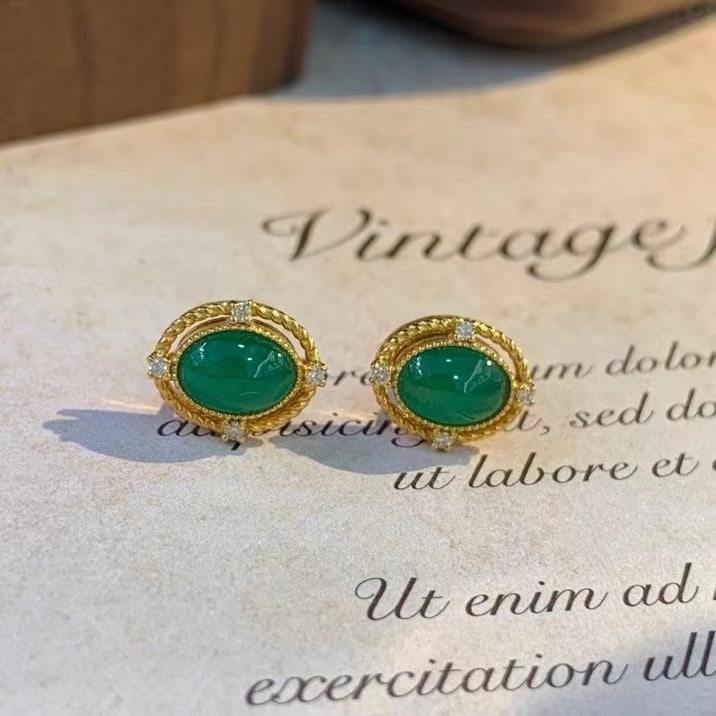 14k Gold 2 Ct Natural Emerald & Diamond Earrings - 3