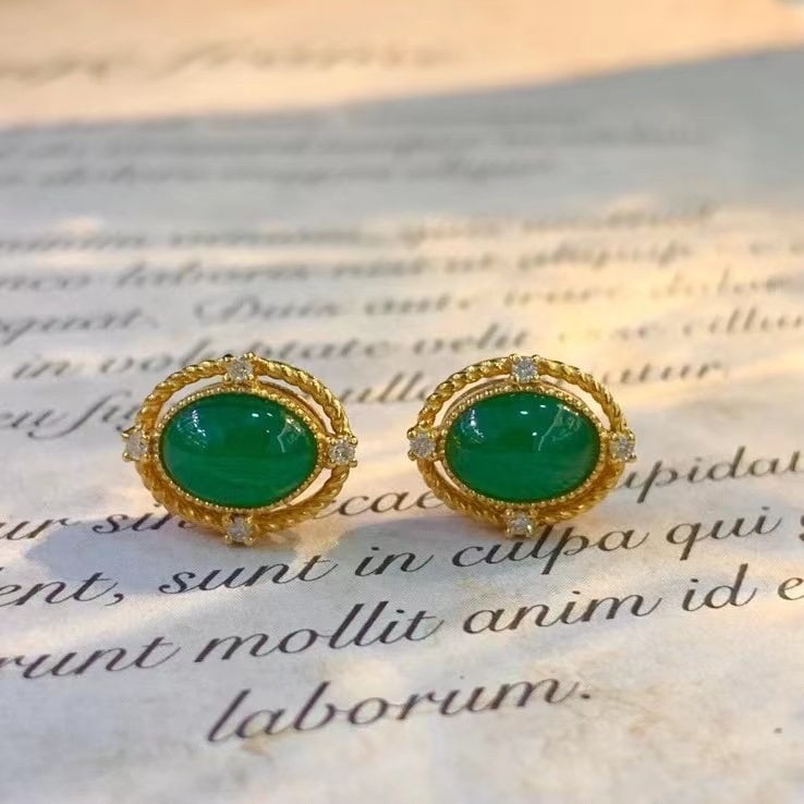 14k Gold 2 Ct Natural Emerald & Diamond Earrings - 5