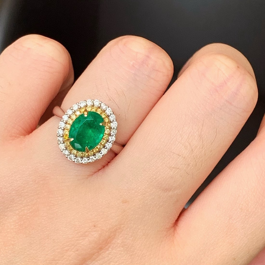 14k Gold 1.95 Ct Vivid Green Natural Emerald & Diamond Ring - 6