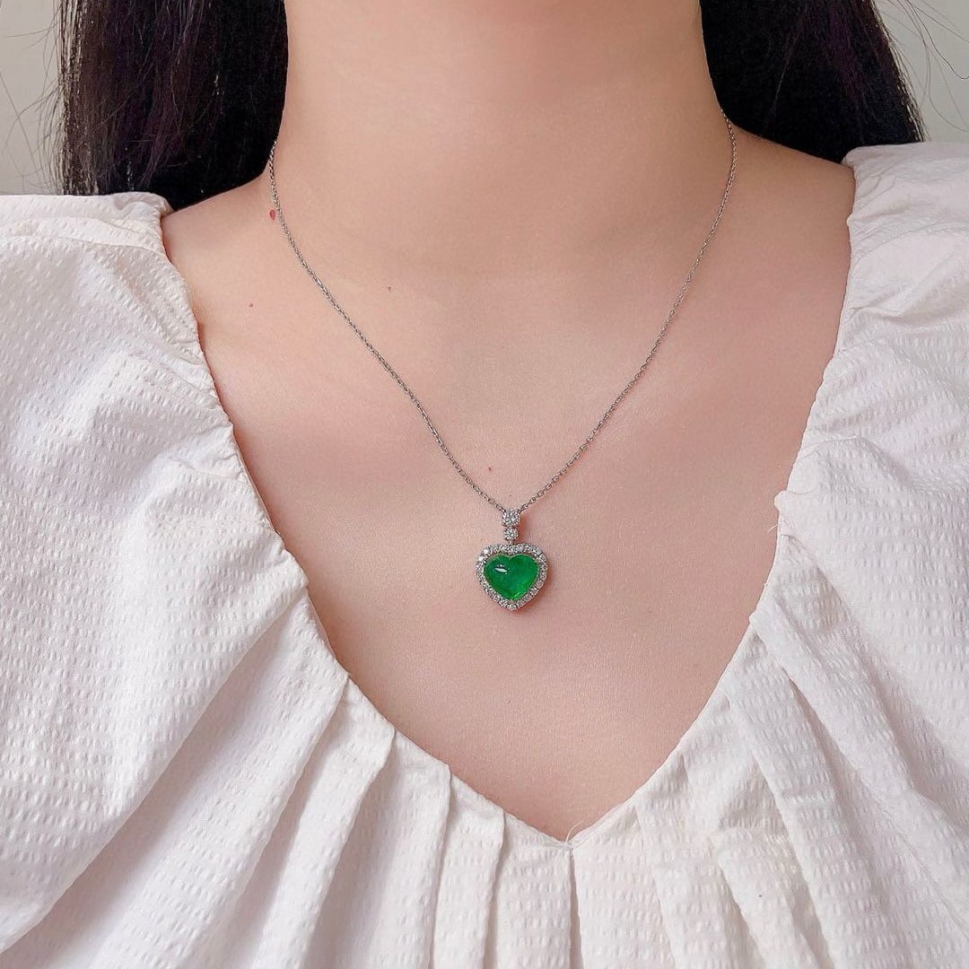 14k Gold 4.77 Ctw Vivid Green Natural Emerald & Diamond Necklace - 2