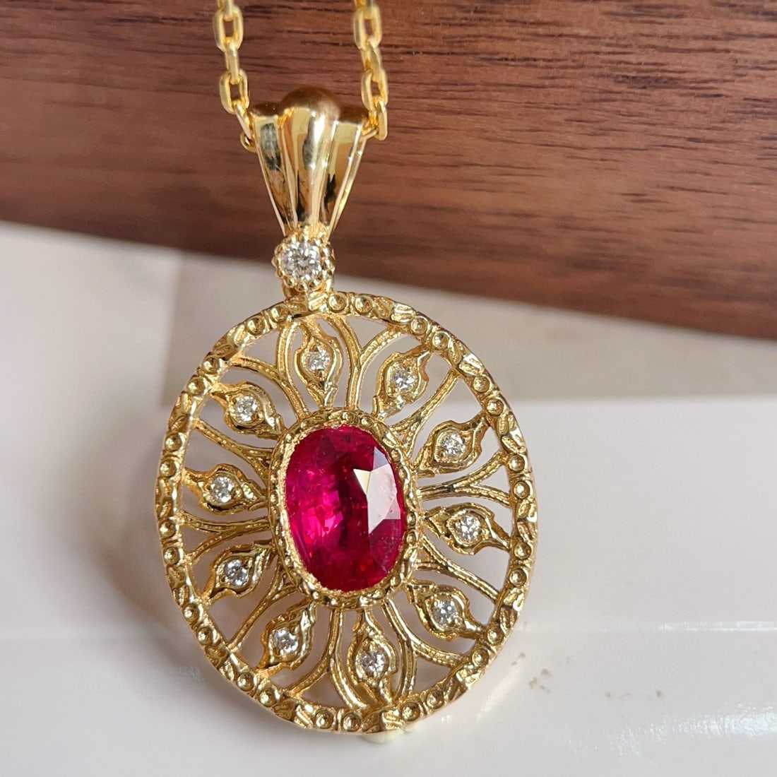 14k Gold 0.80 Ctw Natural Ruby & Diamond Pendant( Without Chain ) - 5