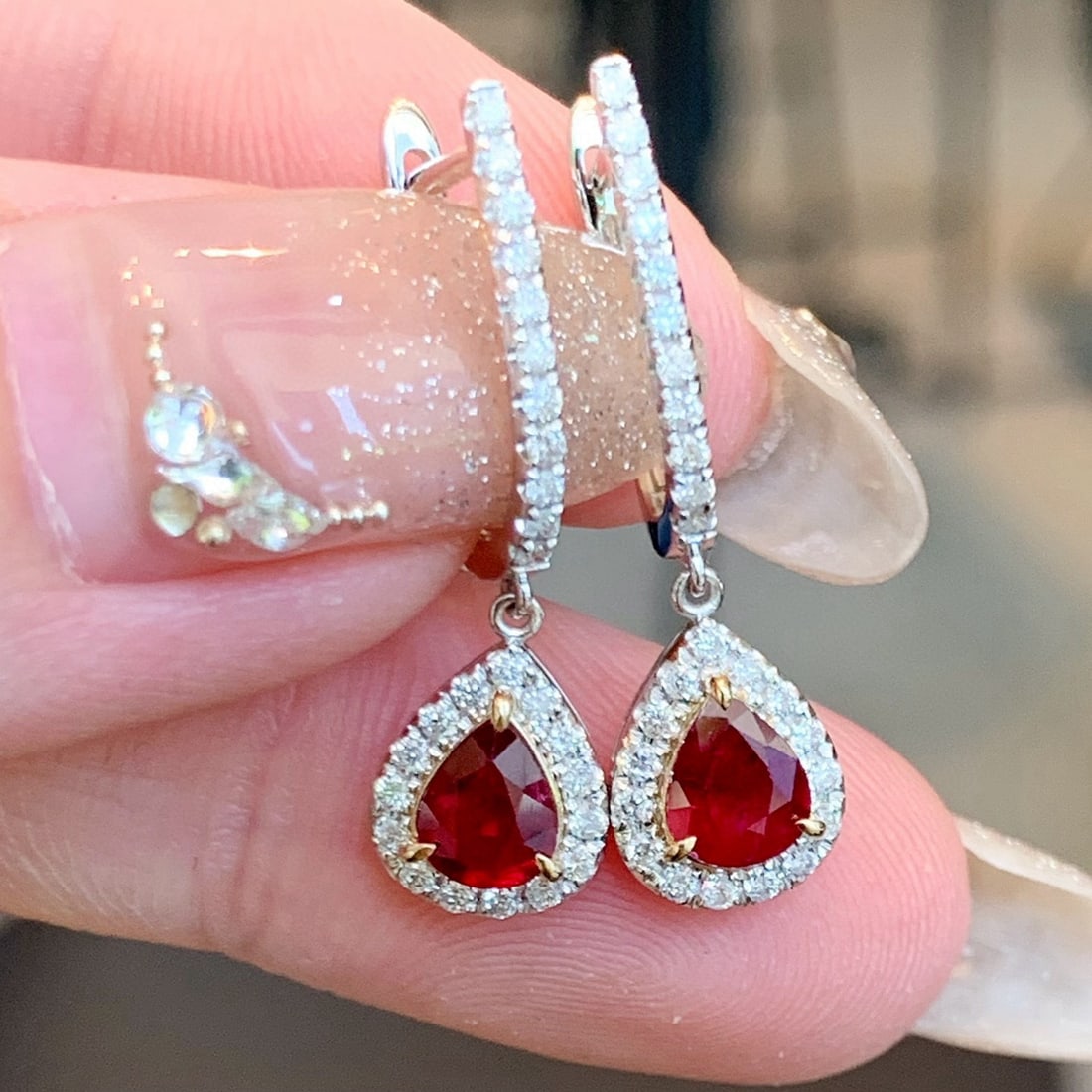 14k Gold 1.42 Ctw Natural Ruby & Diamond Earrings - 3