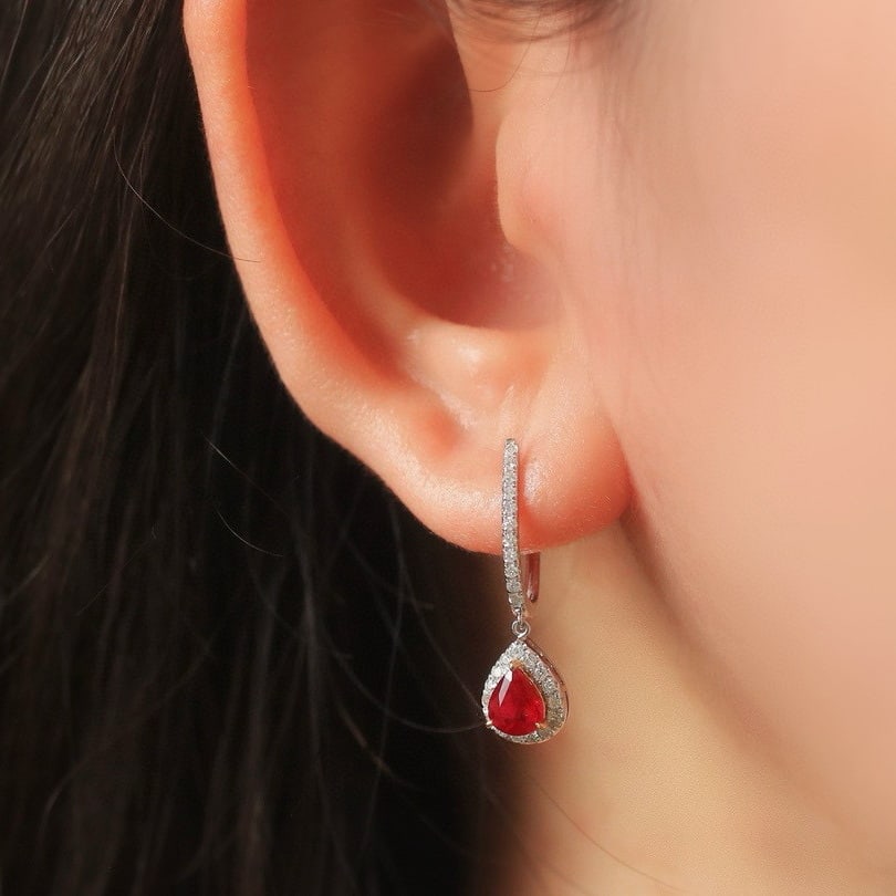 14k Gold 1.42 Ctw Natural Ruby & Diamond Earrings - 4