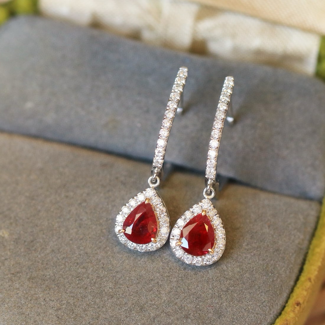 14k Gold 1.42 Ctw Natural Ruby & Diamond Earrings - 5