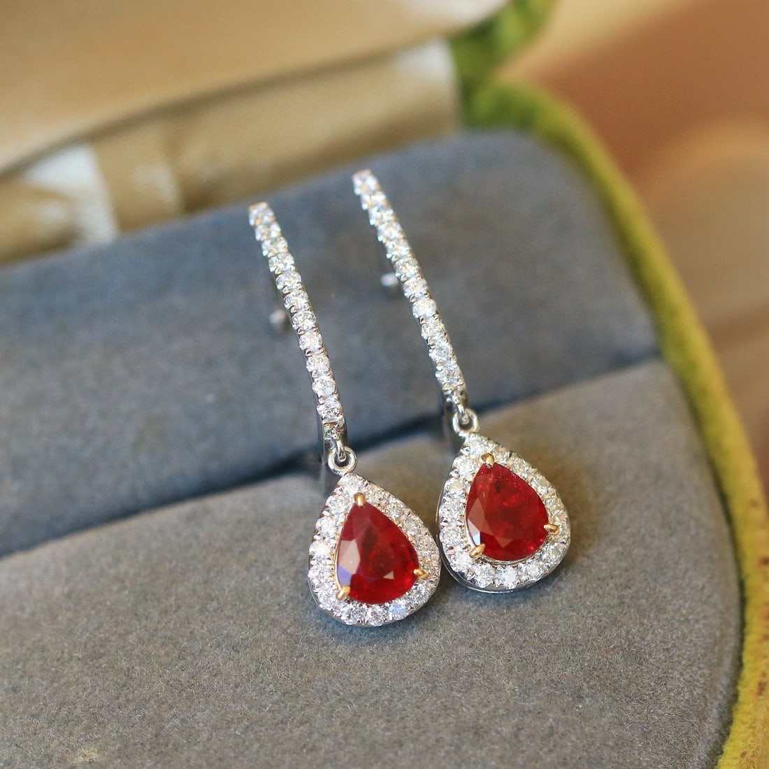 14k Gold 1.42 Ctw Natural Ruby & Diamond Earrings - 6