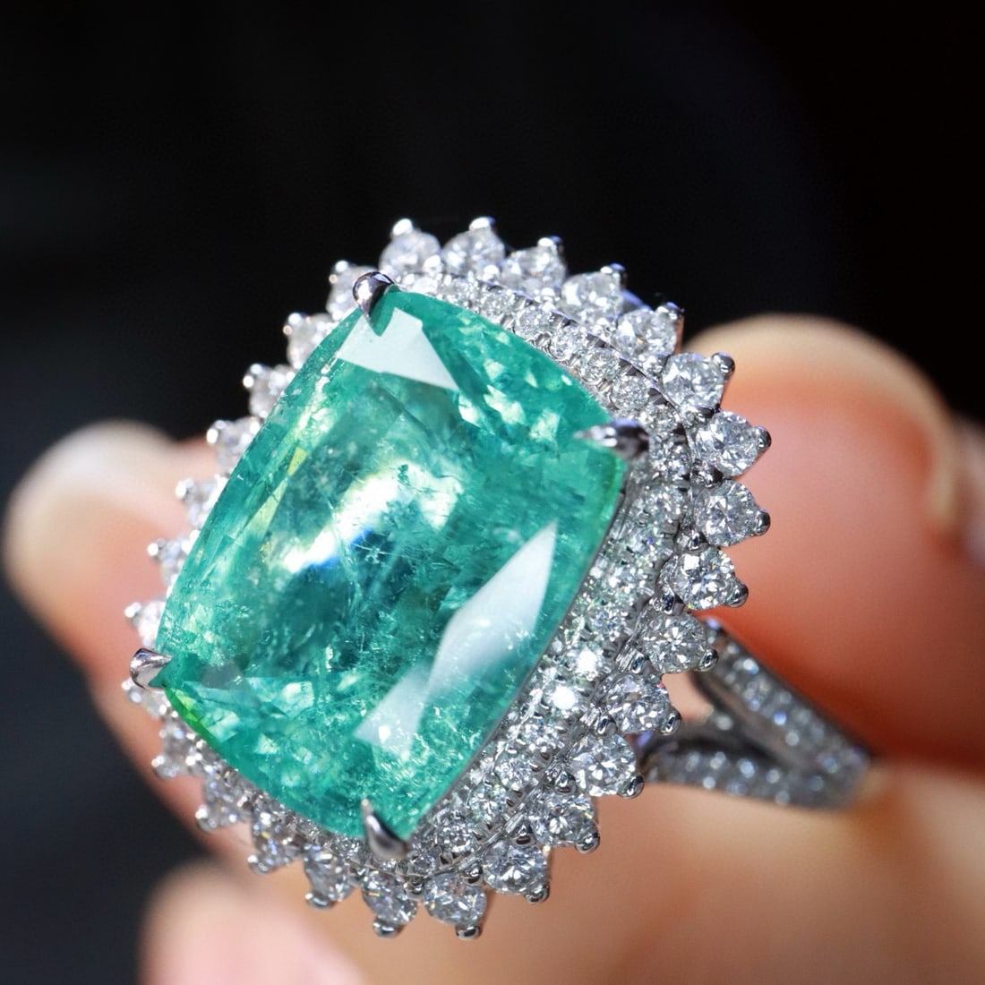 14k Gold 4.07 Ctw Natural Paraiba Tourmaline & Diamond Ring - 2