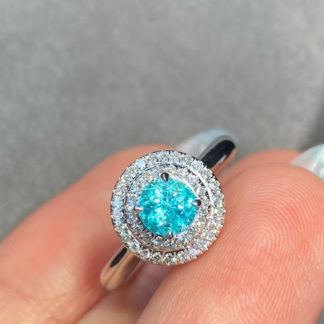 14k Gold 0.44 Ct Natural Paraiba Tourmaline & Diamond Ring - 2