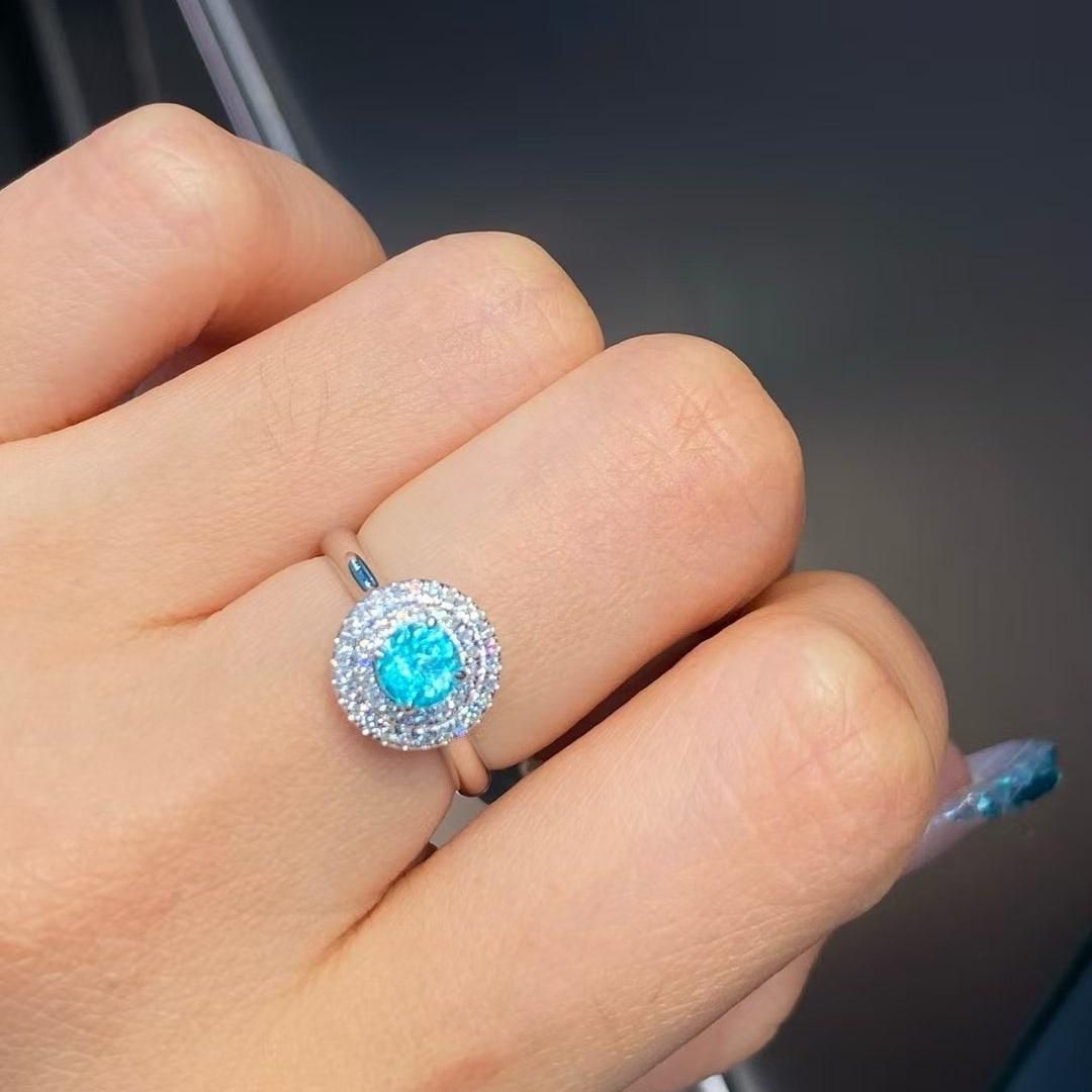 14k Gold 0.44 Ct Natural Paraiba Tourmaline & Diamond Ring - 3