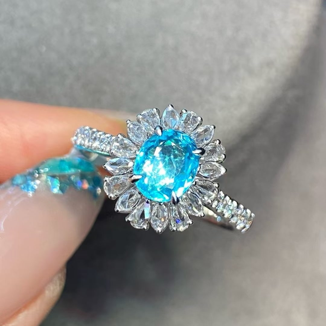 14k Gold 1.19 Ctw Natural Paraiba Tourmaline & Diamond Ring - 4