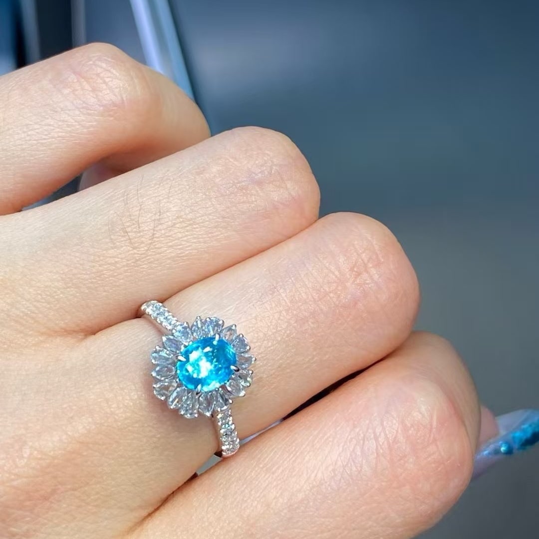 14k Gold 1.19 Ctw Natural Paraiba Tourmaline & Diamond Ring - 5