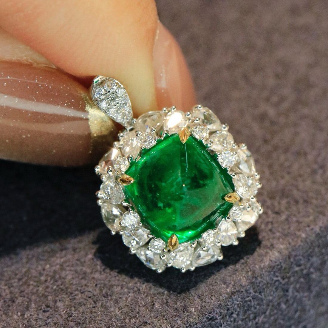14k Gold 3.84 Ctw Vivid Green Natural Emerald & Diamond Ring/pendant( Without Chain ) - 5
