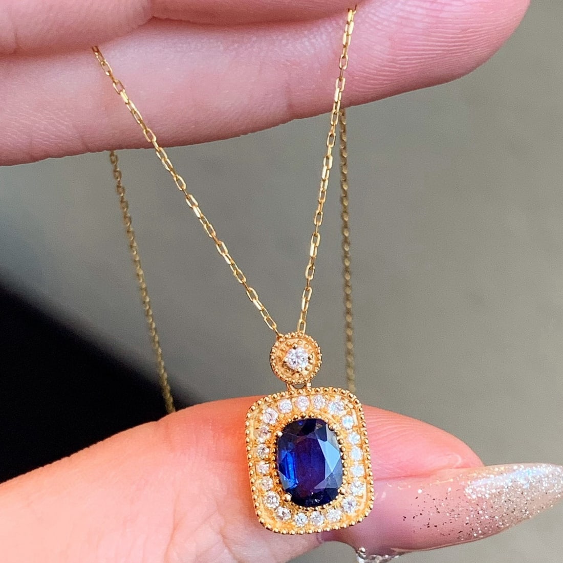 14k Gold 1.35 Ctw Natural Sapphire & Diamond Pendant( Without Chain ) - 2
