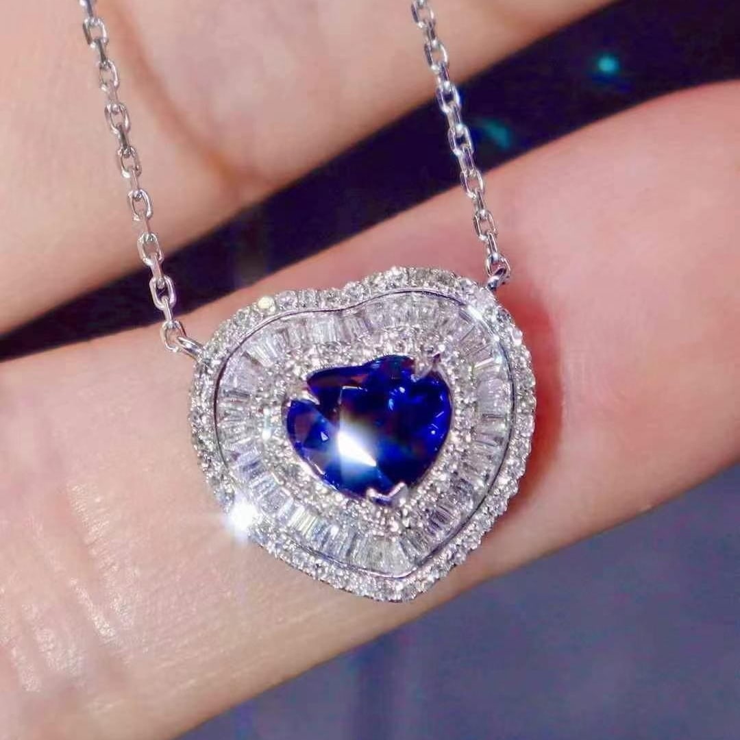 14k Gold 1.93 Ctw Natural Sapphire & Diamond Necklace - 3