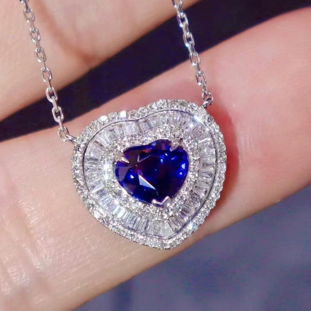 14k Gold 1.93 Ctw Natural Sapphire & Diamond Necklace - 4