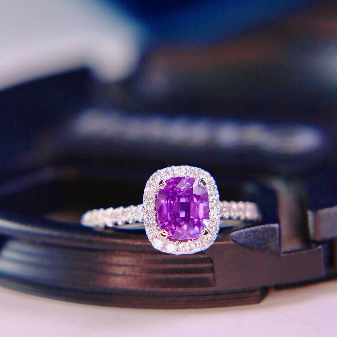 14k Gold 1.92 Ctw Natural Sapphire & Diamond Ring: Ref:230982347 / / gold content:14k gold / / ring size:7. 25us / / / / main gemstone:sapphire / / shape:cushion / / carat weight:1. 54ct / / color:purple / / treatment:natural / / / / adjacent