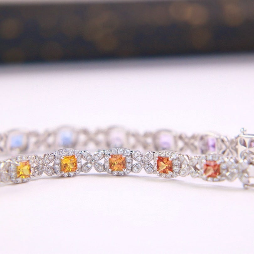 14k Gold 5.43 Ctw Natural Sapphire & Diamond Bracelet - 2