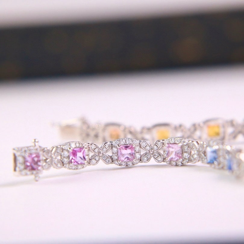 14k Gold 5.43 Ctw Natural Sapphire & Diamond Bracelet - 3