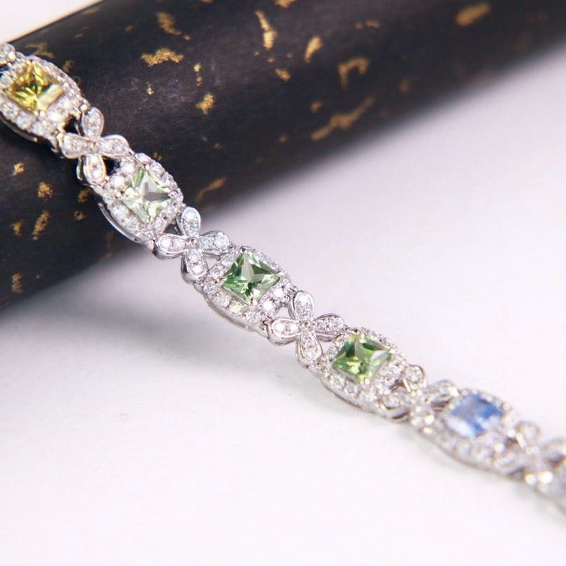 14k Gold 5.43 Ctw Natural Sapphire & Diamond Bracelet - 6