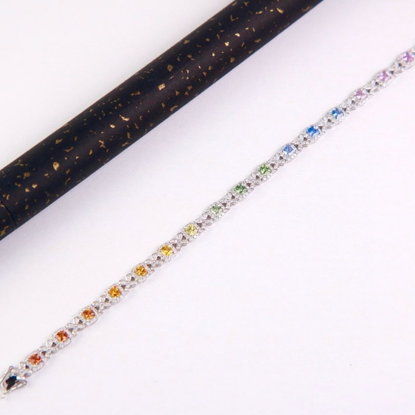 14k Gold 5.43 Ctw Natural Sapphire & Diamond Bracelet - 8