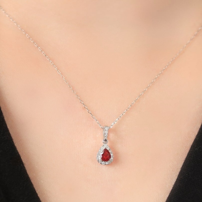 14k Gold 0.53 Ctw Natural Ruby & Diamond Pendant( Without Chain ) - 3