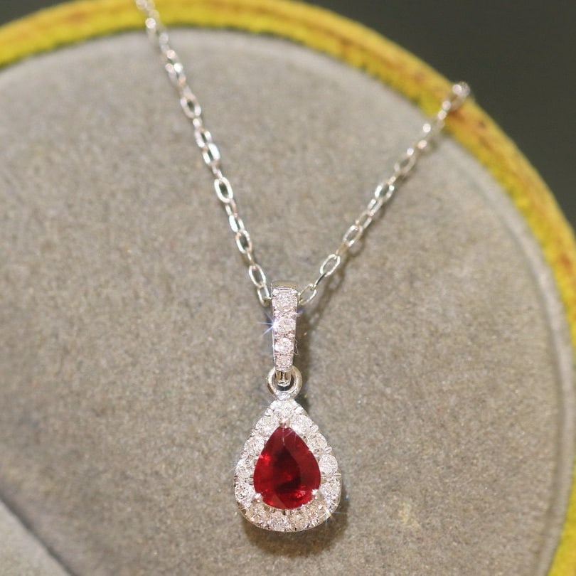 14k Gold 0.53 Ctw Natural Ruby & Diamond Pendant( Without Chain ) - 4