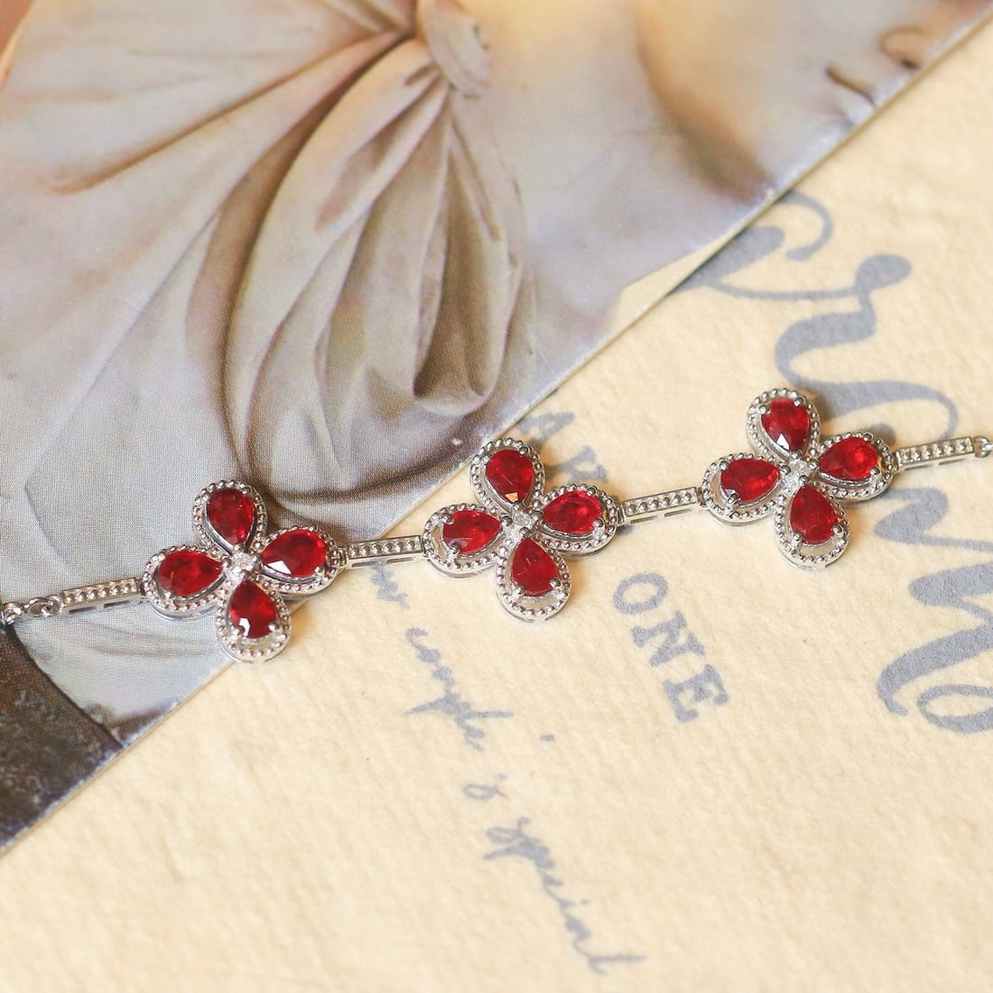 14k Gold 2.35 Ctw Natural Ruby & Diamond Bracelet - 7