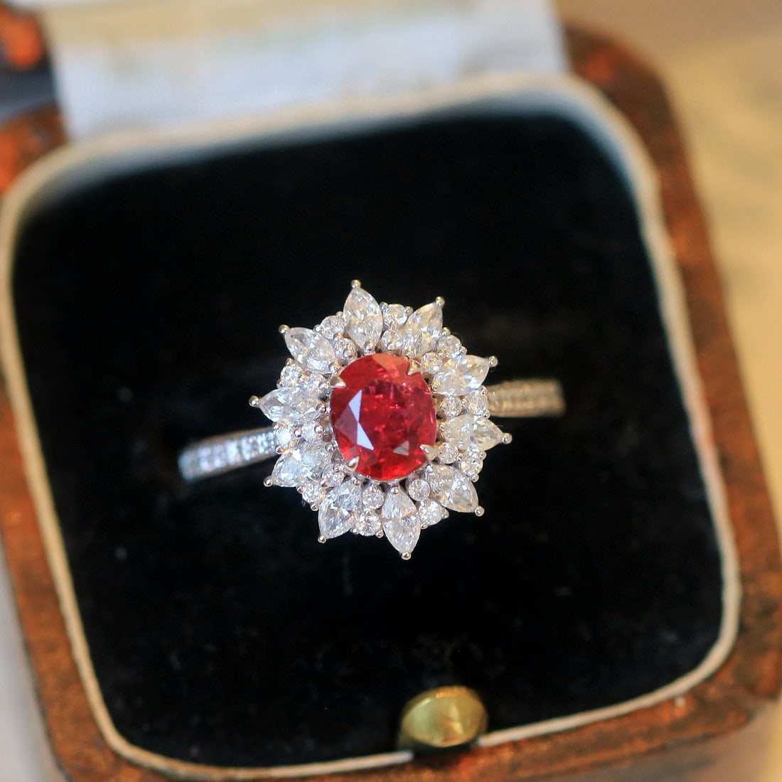 14k Gold 1.46 Ctw Natural Ruby & Diamond Ring: Ref:230982351 / / gold content:14k gold / / ring size:7. 25us / / / / main gemstone:ruby / / shape:oval / / carat weight:0. 84ct / / color:pigeonblood red / / treatment:natural / / / / adjacent