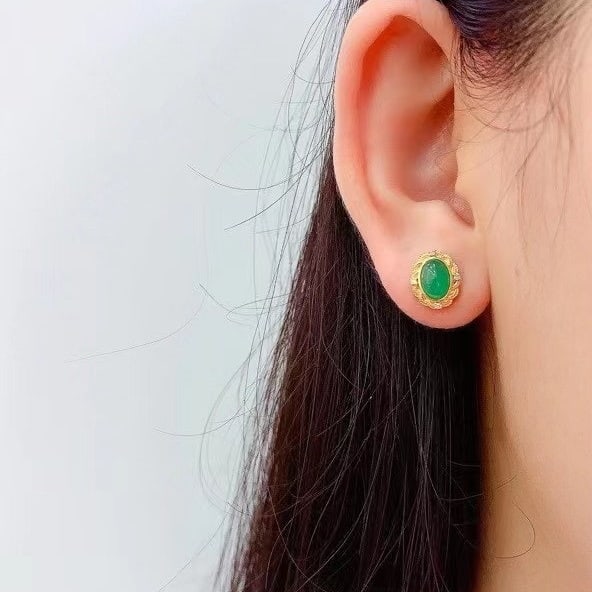 14k Gold 2.16 Ct Natural Emerald & Diamond Earrings - 4