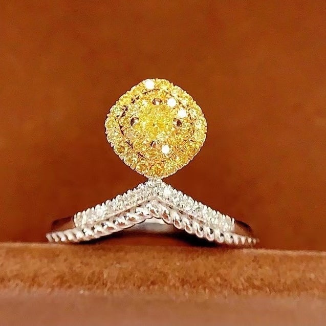 14k Gold 0.35 Ct Natural Yellow Diamond & Diamond Ring: Ref:230982362 / / gold content:14k gold / / ring size:7. 25us / / / / main gemstone:yellow diamond / / shape:cushion / / carat weight:0. 35ct / / color:yellow / / treatment:natural / / / / adjacent