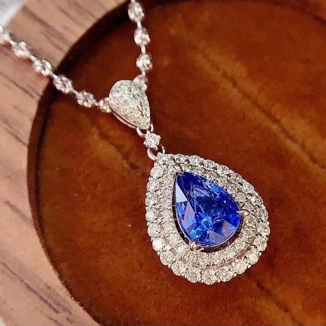 14k Gold 1.45 Ct Natural Sapphire & Diamond Pendant( Without Chain ) - 2