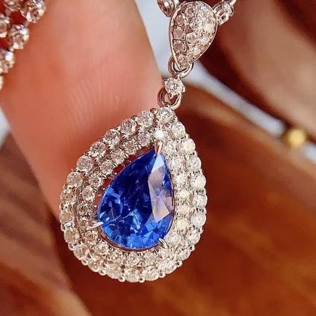 14k Gold 1.45 Ct Natural Sapphire & Diamond Pendant( Without Chain ) - 3