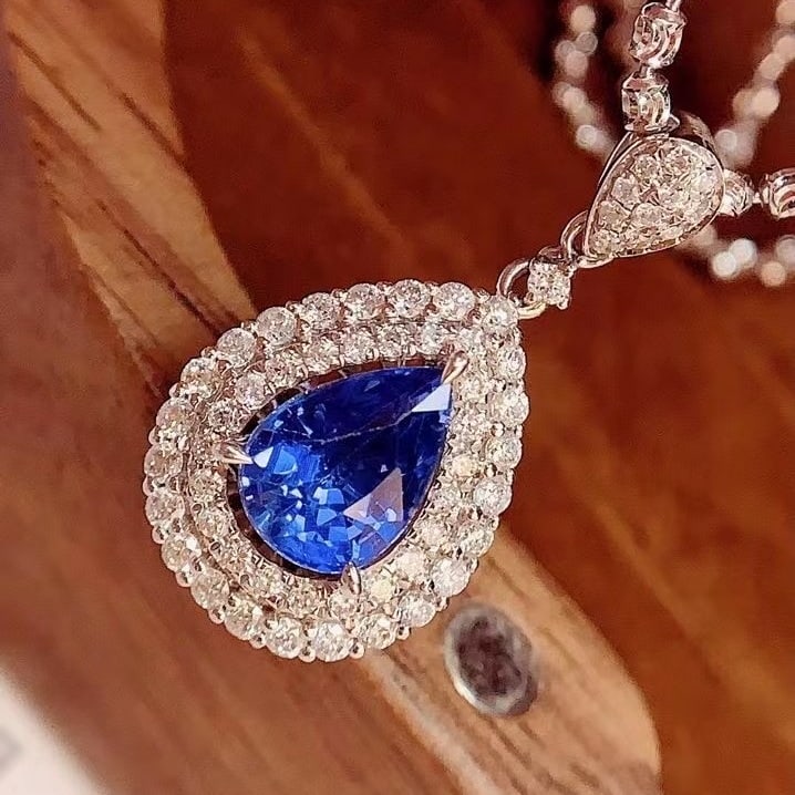 14k Gold 1.45 Ct Natural Sapphire & Diamond Pendant( Without Chain ) - 4