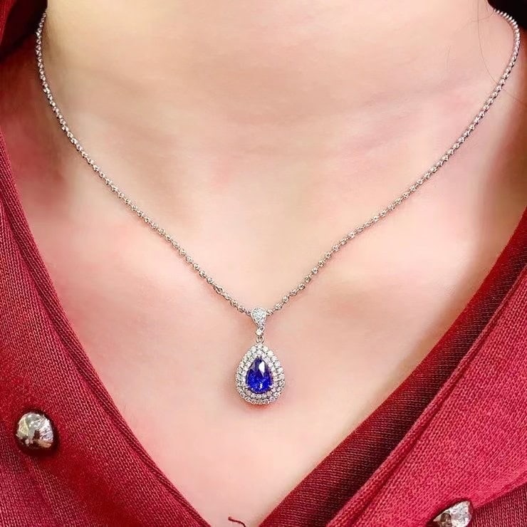 14k Gold 1.45 Ct Natural Sapphire & Diamond Pendant( Without Chain ) - 6