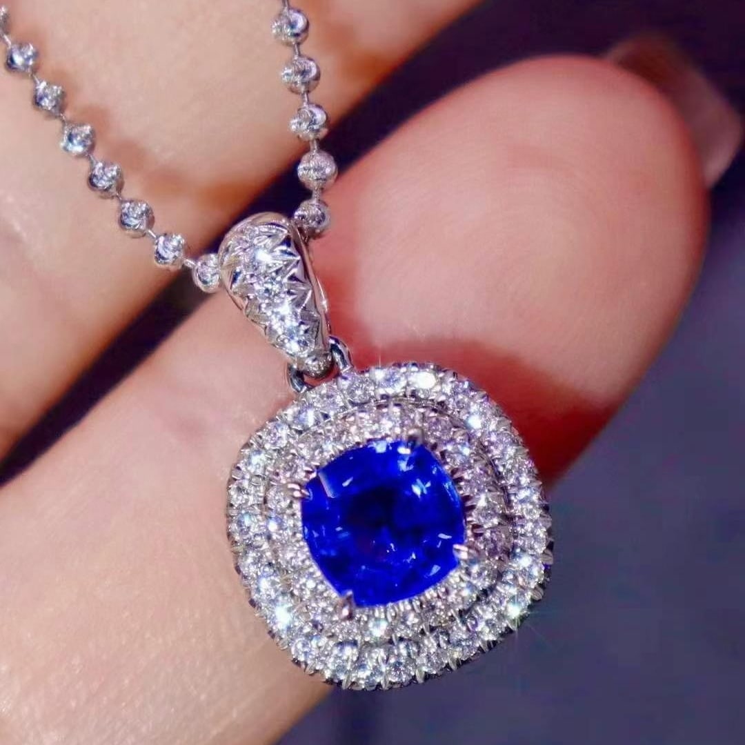 14k Gold 1.94 Ctw Natural Sapphire & Diamond Pendant( Without Chain ) - 2