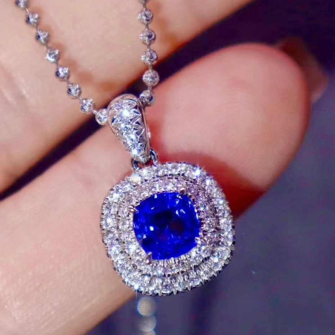14k Gold 1.94 Ctw Natural Sapphire & Diamond Pendant( Without Chain ) - 3