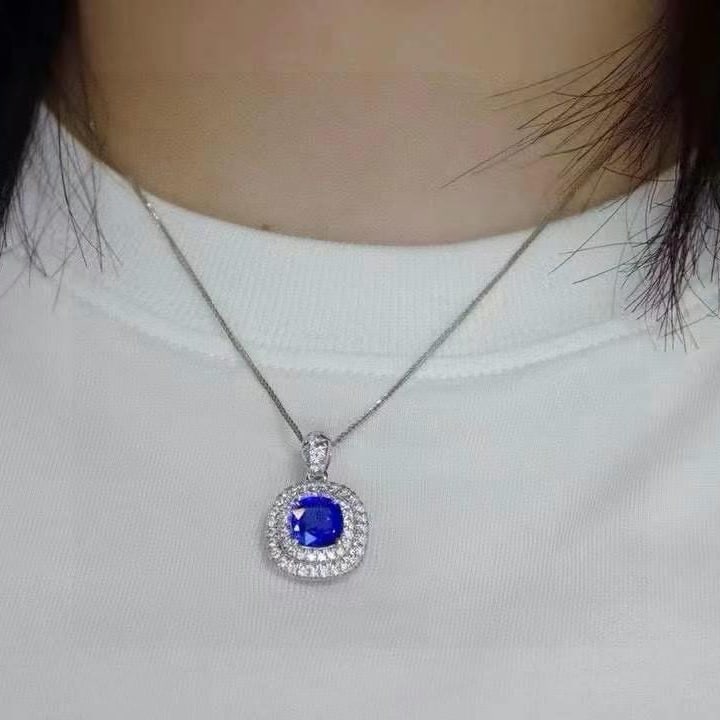 14k Gold 1.94 Ctw Natural Sapphire & Diamond Pendant( Without Chain ) - 4