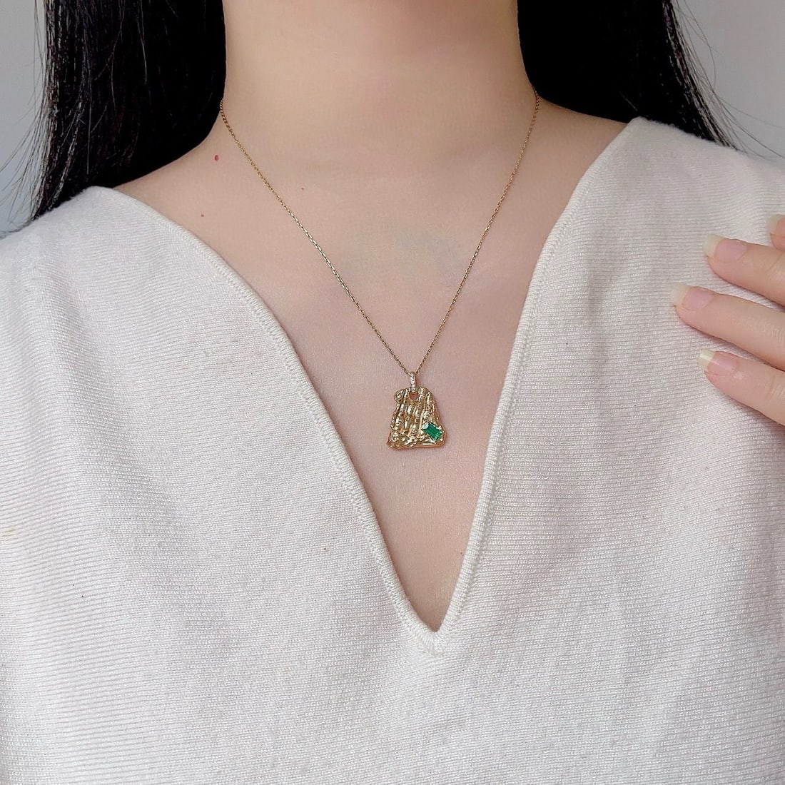 14k Gold 0.37 Ctw Vivid Green Natural Emerald & Diamond Pendant( Without Chain ) - 2