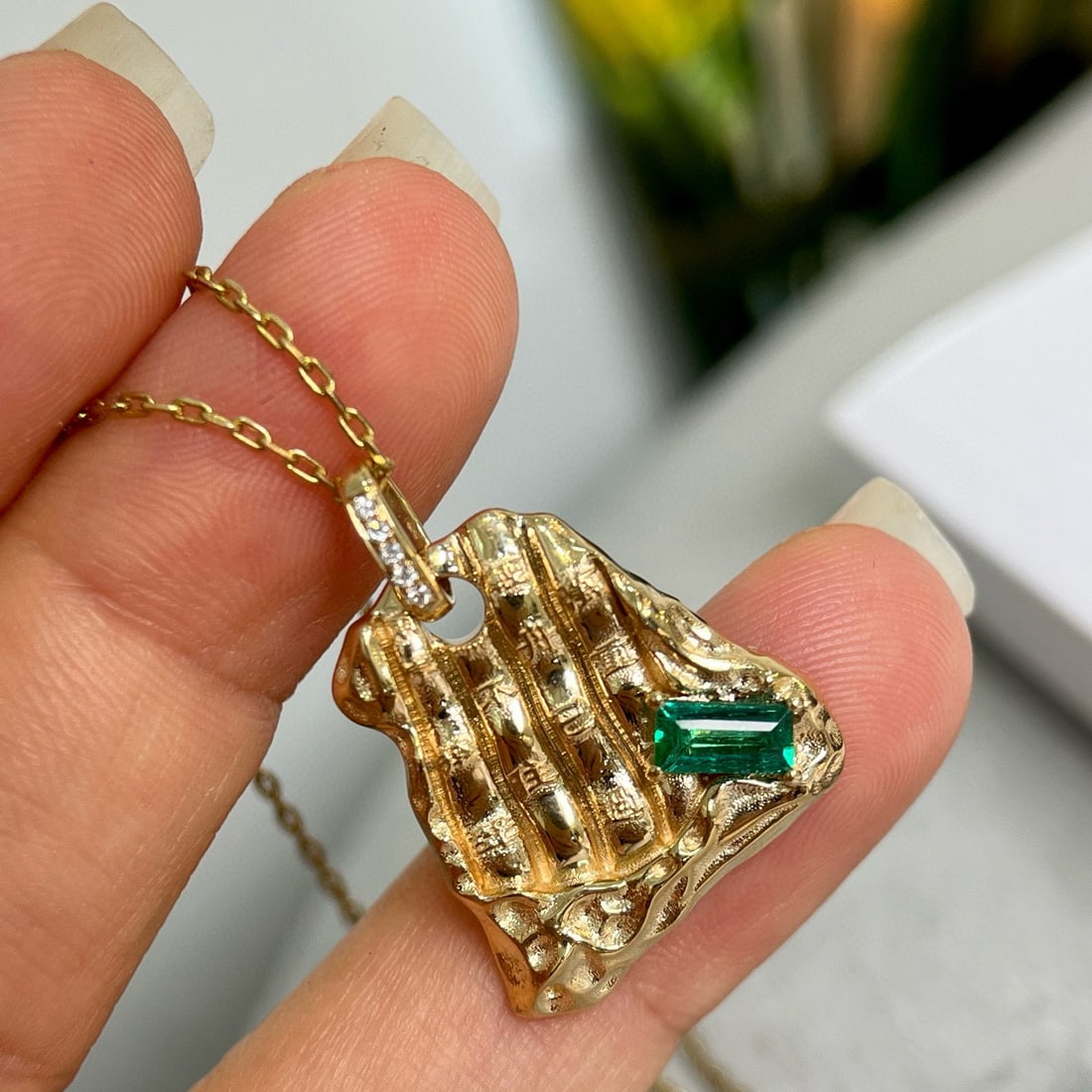 14k Gold 0.37 Ctw Vivid Green Natural Emerald & Diamond Pendant( Without Chain ) - 3