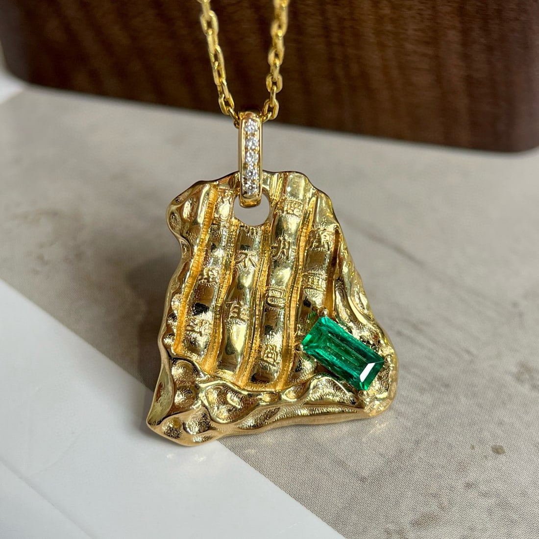 14k Gold 0.37 Ctw Vivid Green Natural Emerald & Diamond Pendant( Without Chain ) - 6
