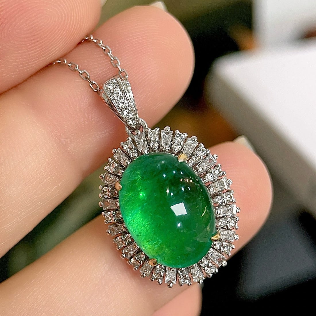 14k Gold 9.33 Ctw Vivid Green Natural Emerald & Diamond Pendant( Without Chain ) - 3