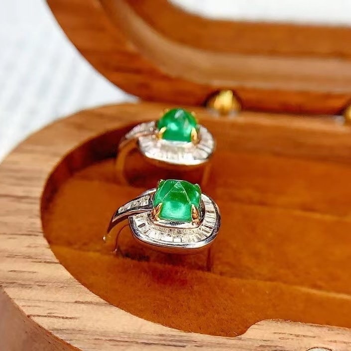 14k Gold 1.65 Ct Vivid Green Natural Emerald & Diamond Earrings - 2