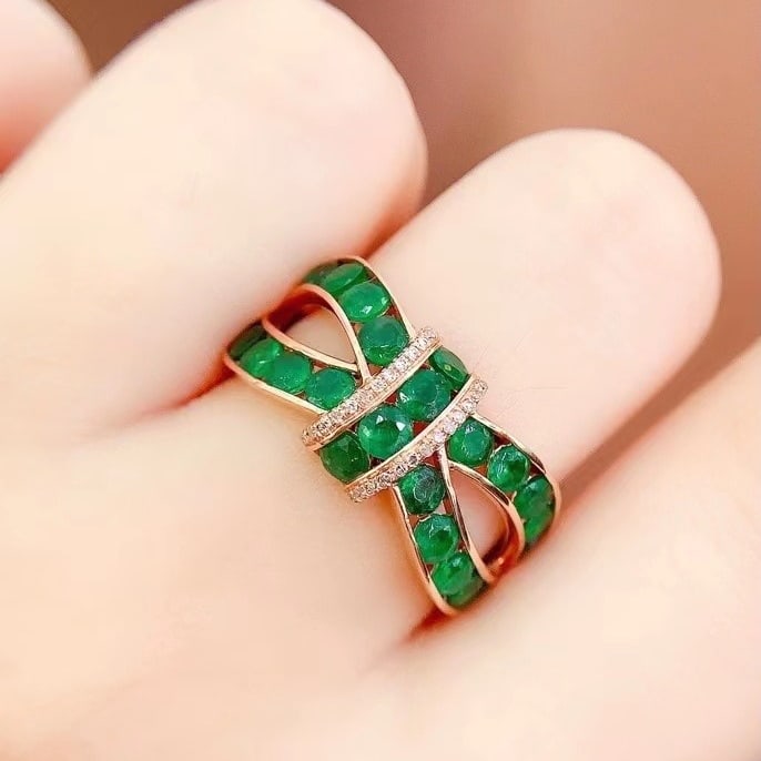 14k Gold 2.85 Ct Vivid Green Natural Emerald & Diamond Ring - 2