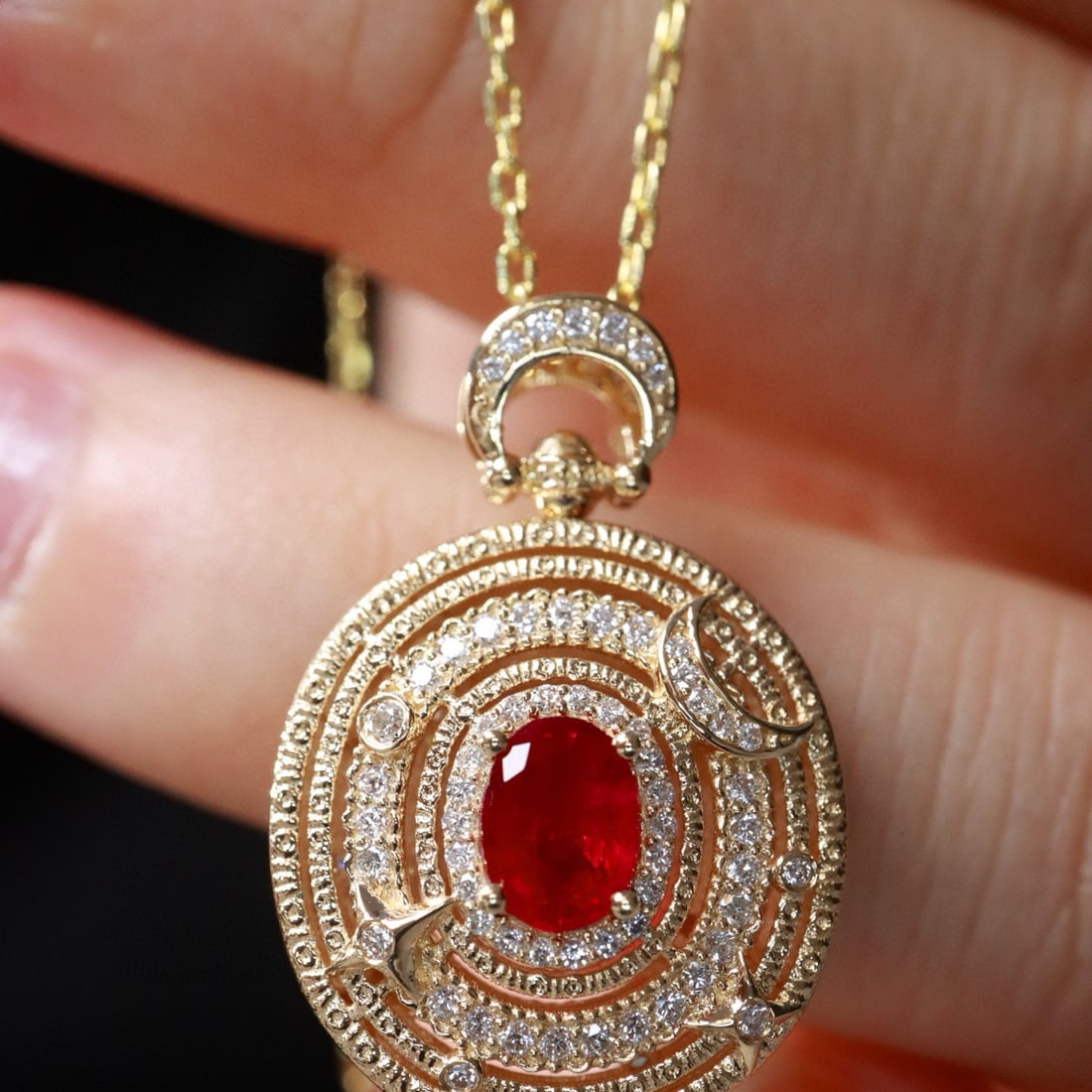 14k Gold 1.19 Ctw Natural Ruby & Diamond Pendant( Without Chain ) - 2