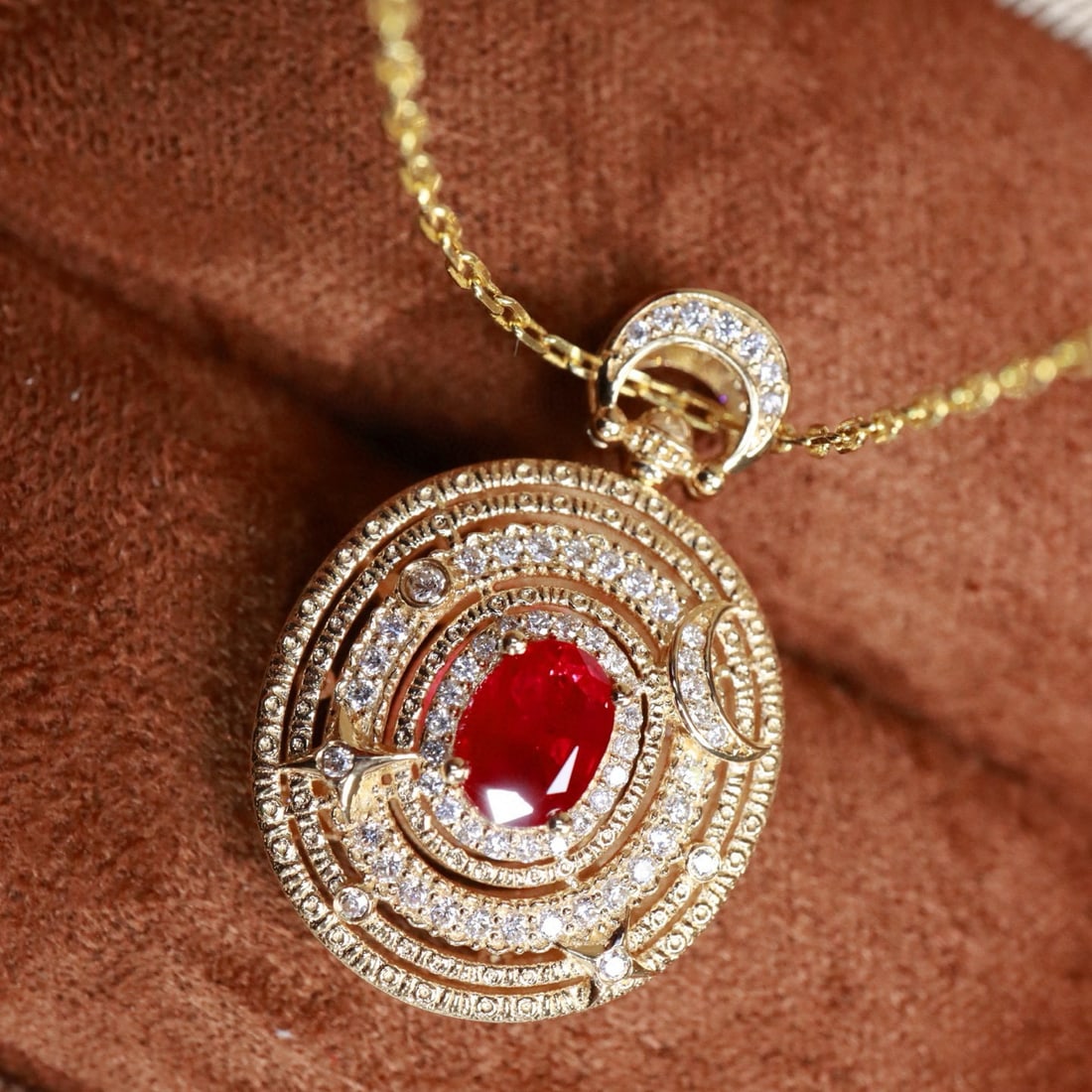 14k Gold 1.19 Ctw Natural Ruby & Diamond Pendant( Without Chain ) - 3
