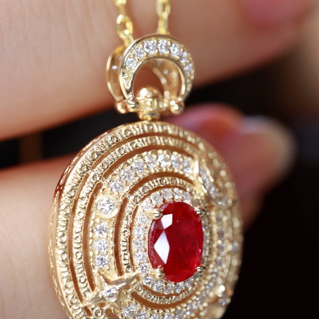 14k Gold 1.19 Ctw Natural Ruby & Diamond Pendant( Without Chain ) - 5
