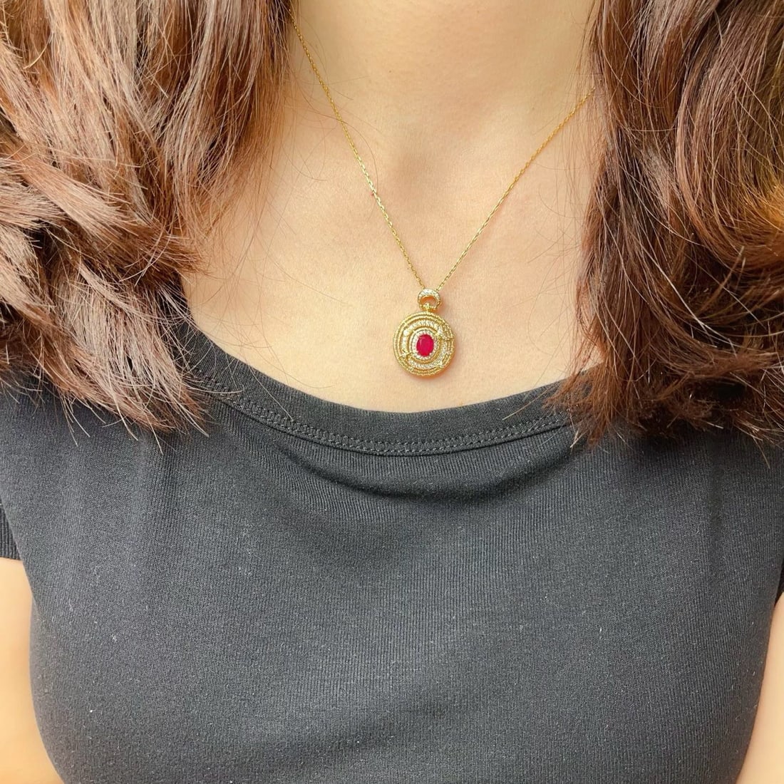 14k Gold 1.19 Ctw Natural Ruby & Diamond Pendant( Without Chain ) - 6
