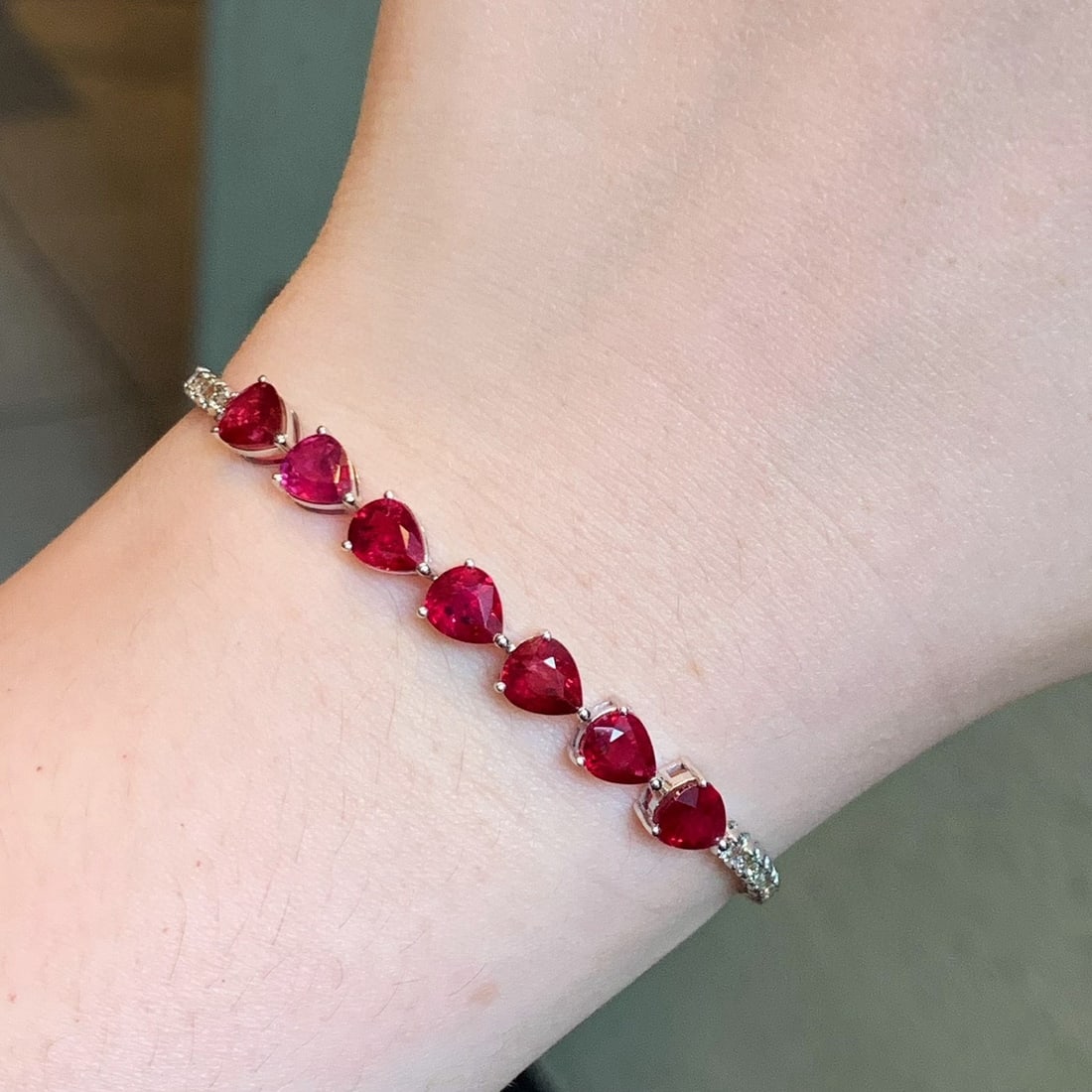 14k Gold 5.64 Ctw Natural Ruby & Diamond Bracelet - 7