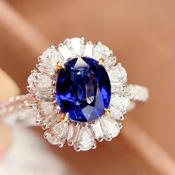 14k Gold 1.3 Ct Natural Sapphire & Diamond Ring: Ref:230982381 / / gold content:14k gold / / ring size:7. 25us / / / / main gemstone:sapphire / / shape:oval / / carat weight:1. 3ct / / color:blue / / treatment:natural / / / / adjacent gemstone 2 :